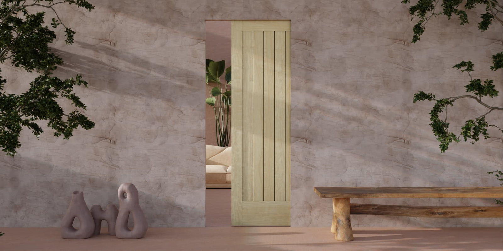 Shaker Classic Single panel pocket door in a pink room