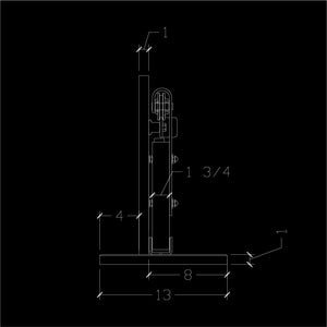 Technical drawing of a plumbing fixture with dimensions on a black background