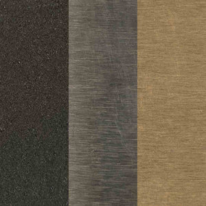 Three different textured metal finishes arranged vertically.