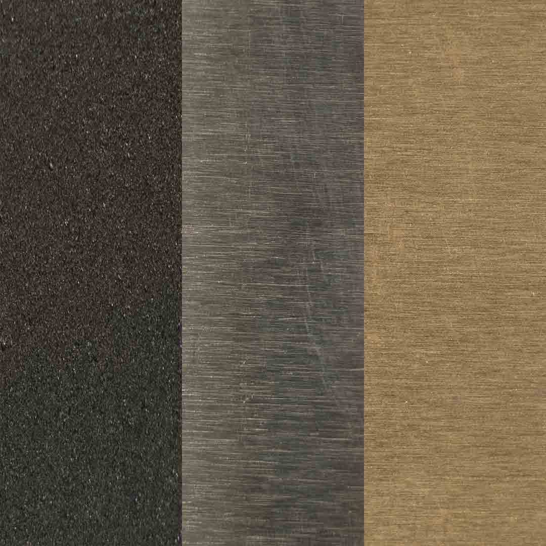Three different textured metal finishes arranged vertically.