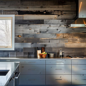 Modern Kitchen with reclaimed wood accent walls