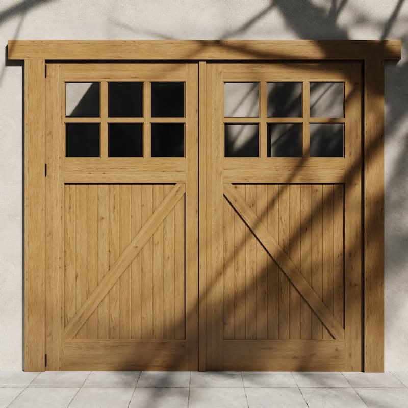Pre-hung Arlington Classic Z-Brace Carriage Style Garage Door with Glass in white oak