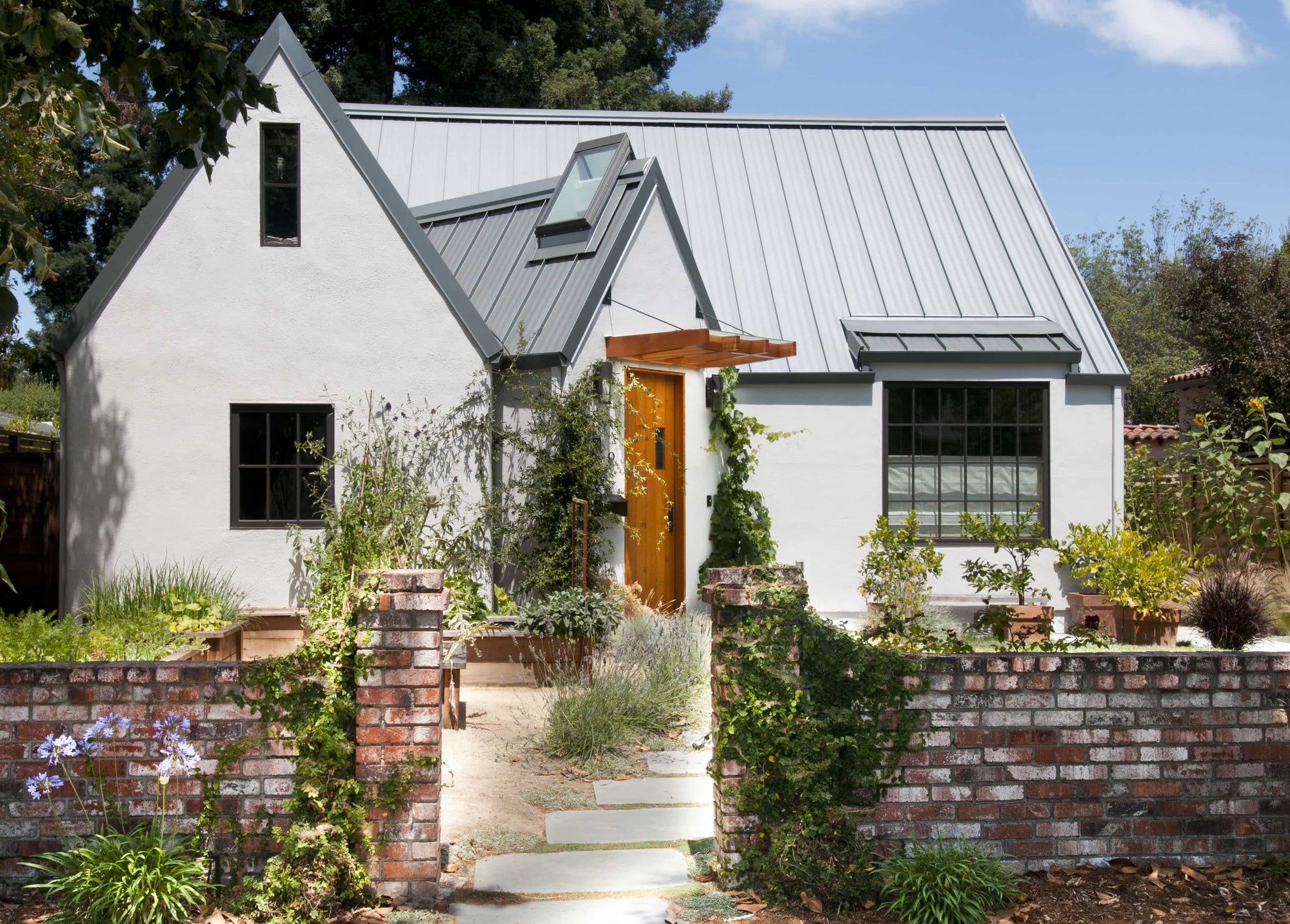 Brown Front door on a white house