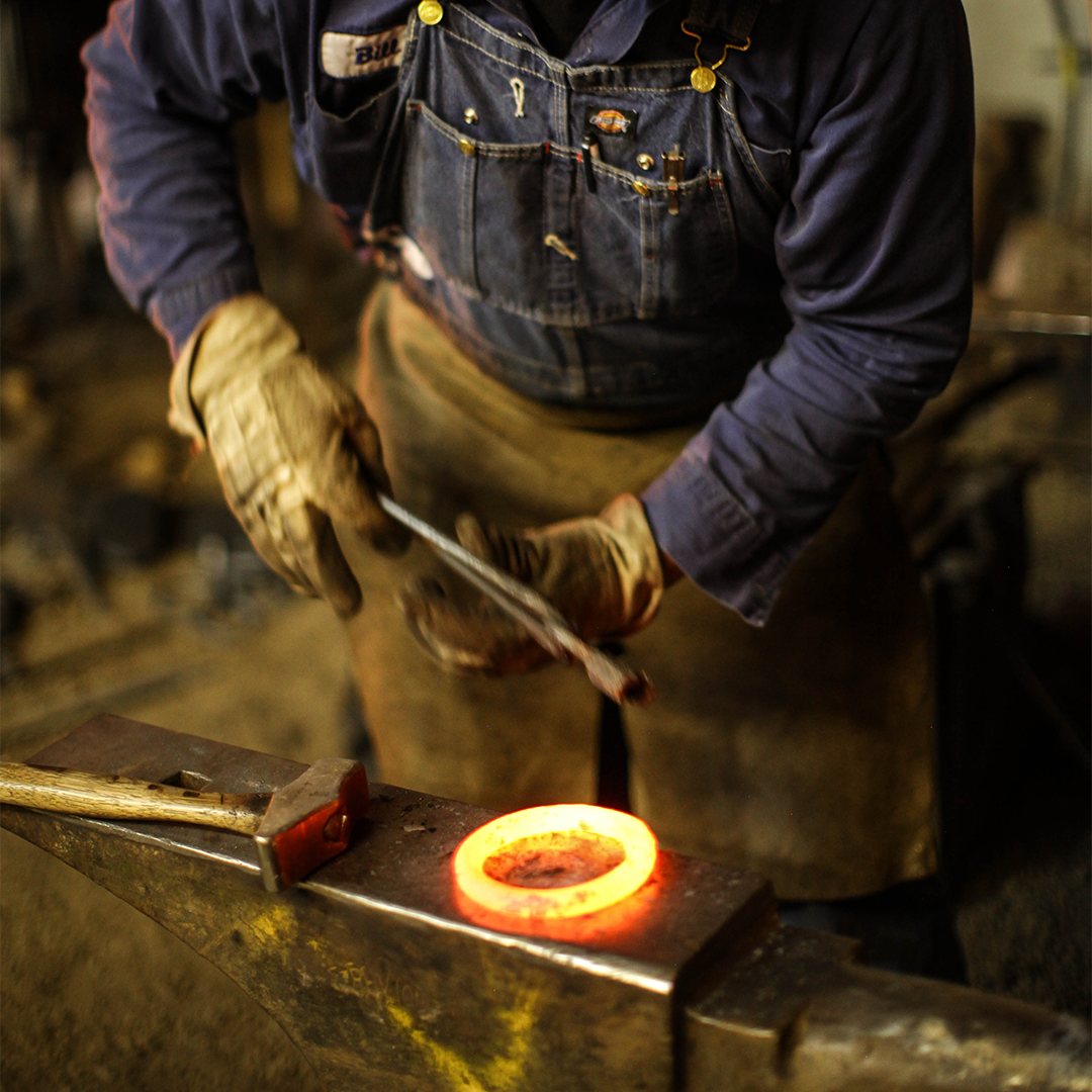 RealCraft's blacksmith hand-forging barn door hardware rings