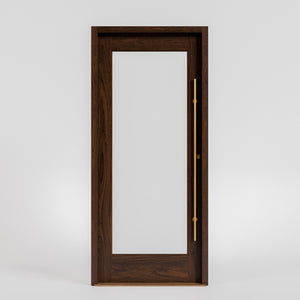 Marin Modern Single Panel Glass Front Door with threshold, jamb and long brass handle
