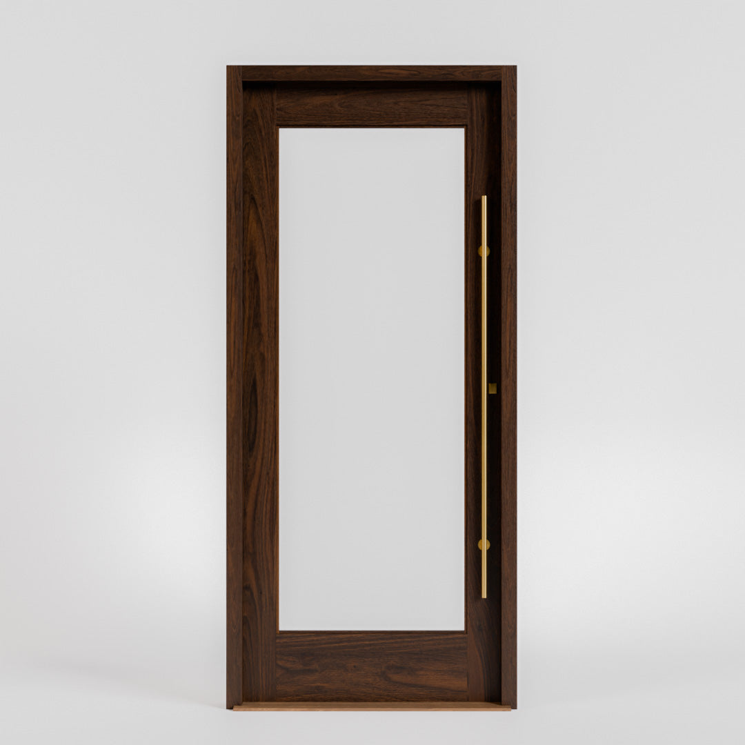 Marin Modern Single Panel Glass Front Door with threshold, jamb and long brass handle