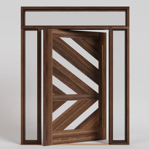 Monarch Pivot Door With Sidelights and Transom and long brass handle