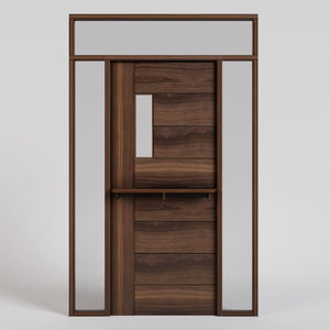 Black Walnut Seabeck Dutch Door with shelf, side lights, and transom window