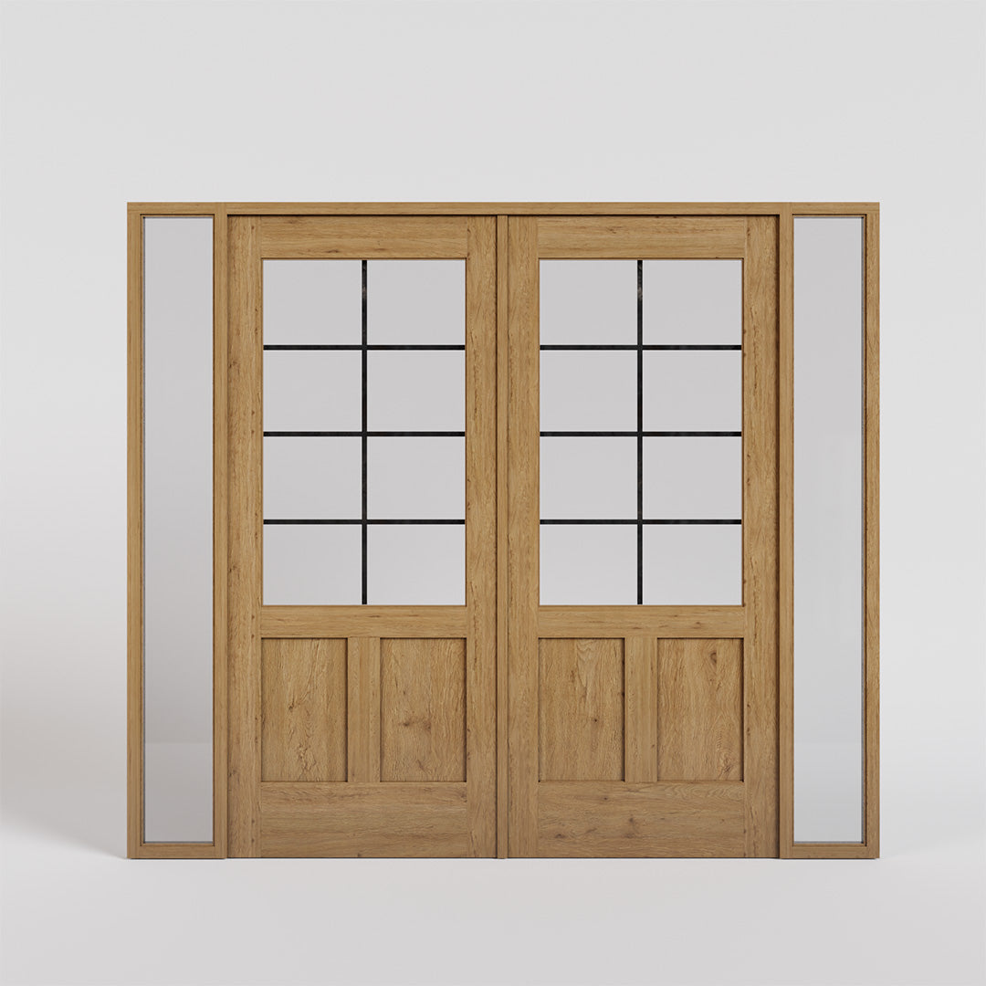 Pre-hung White Oak 3/4 Glass Exterior French Doors with sdelights