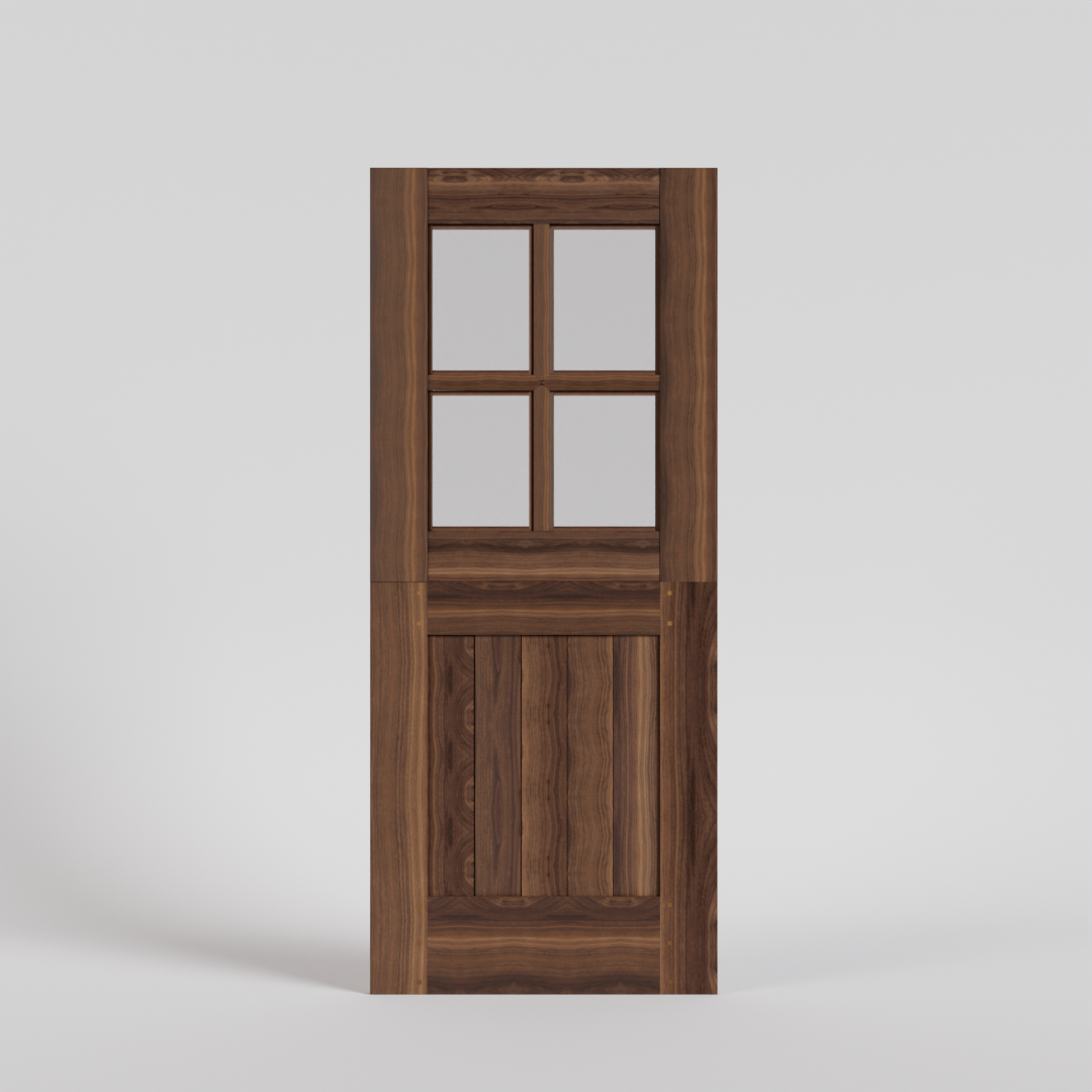 Black Walnut Craftsman Traditional Dutch Door with four glass panels