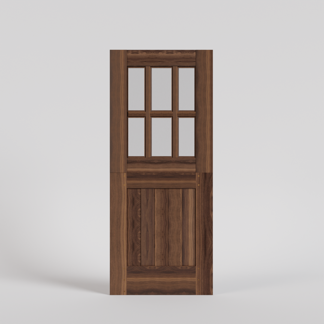 Black Walnut Craftsman Traditional Dutch Door with six vertical glass panels