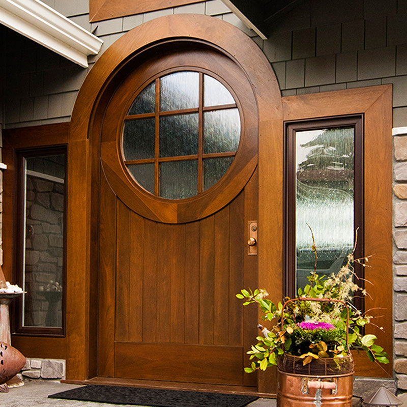 Mahogany Wood round top door with custom sidelights