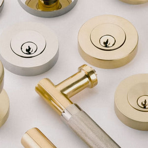 Modern Disc Keyed Deadbolt in brass and satin nickel