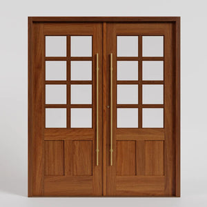 Hugo 3/4 Glass Exterior French Double Doors with matching casing and brass long pulls