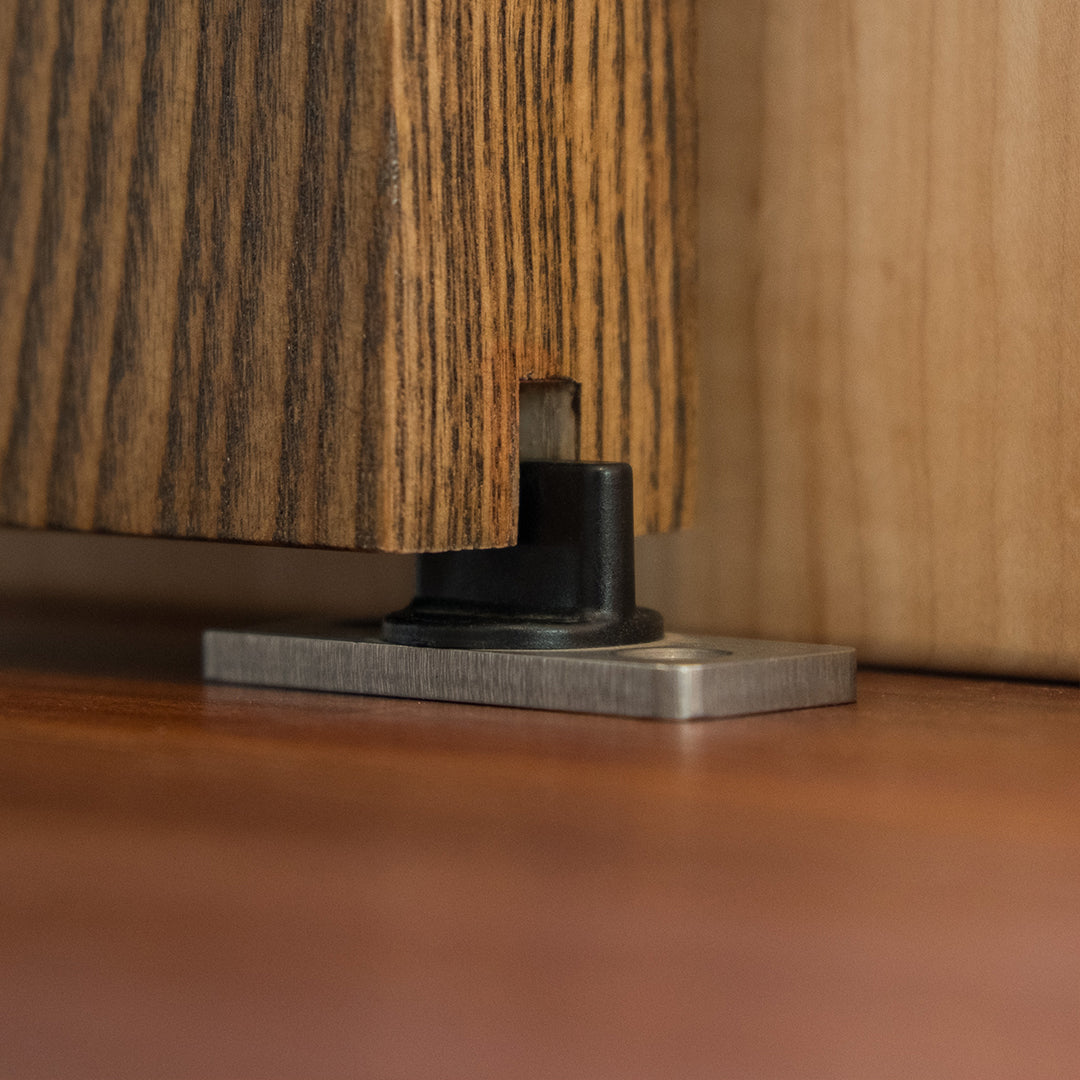 Adjustable T-Guide Sliding Barn Door Floor Guide on oak door