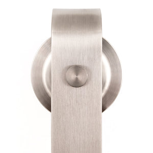 stainless steel sliding door hanger on a white background