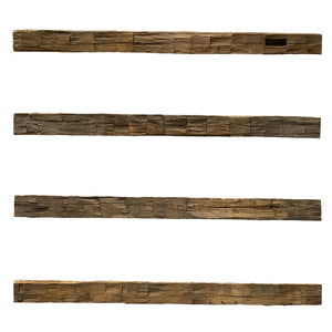 A hand hewn wood beam. Stacked pictures off all angles.