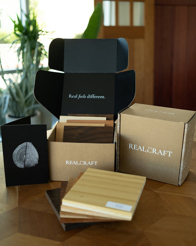 wood samples boxes with card