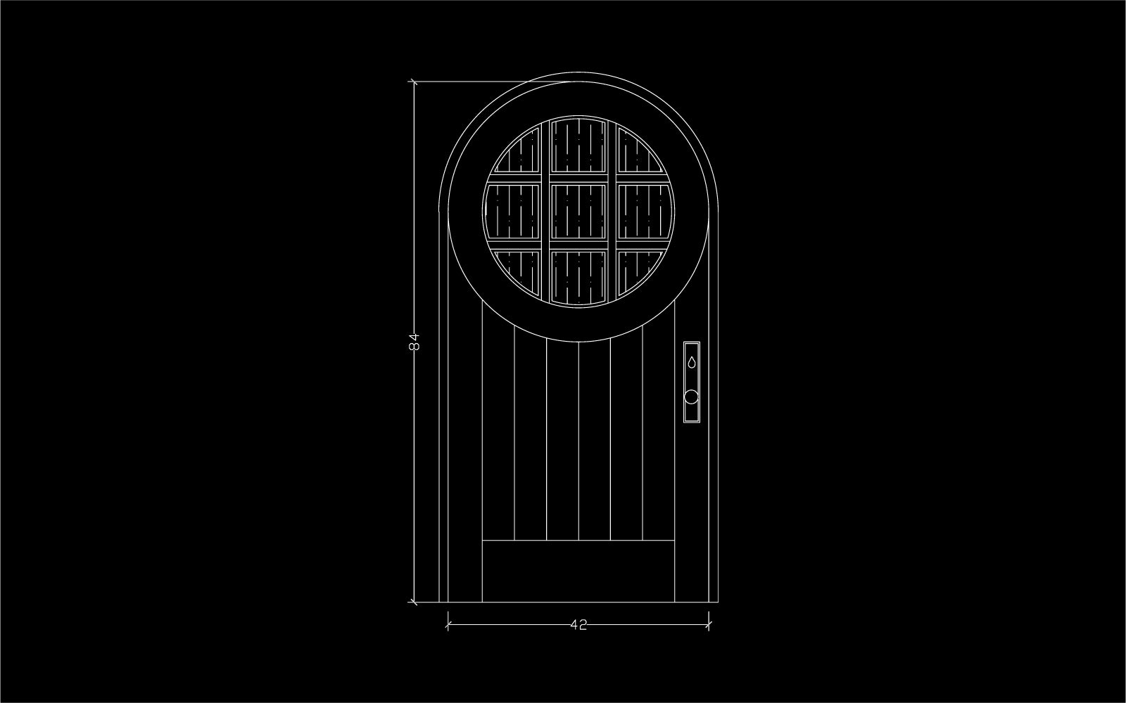Drawing of a round top door on a black background
