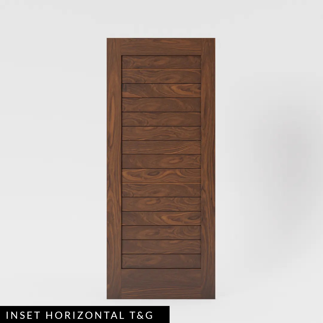 Walnut wood Shaker Classic Single Panel Solid Wood Front Entry Door with Horizontal inset tongue and groove panel