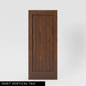 Walnut wood Shaker Classic Single Panel Solid Wood Front Entry Door with vertical inset tongue and groove panel