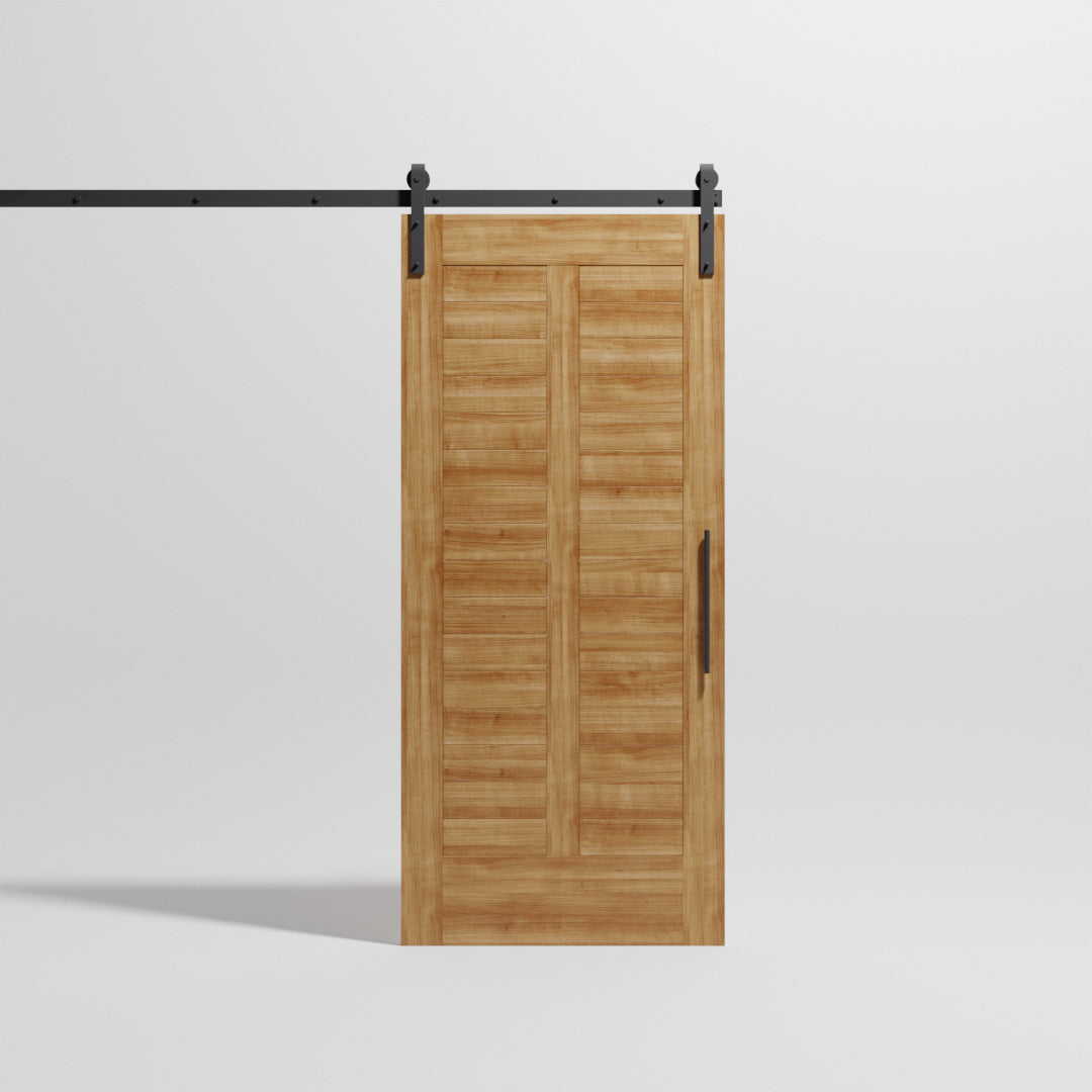 Mid-Century Modern Center Bar Sliding Barn Door by RealCraft. Featuring tongue and groove panels.