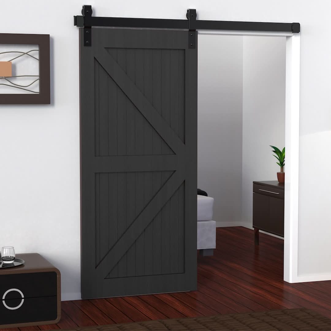 Cavity Sliders Barn Door Track at RealCraft. Hardware kit installed on gray door