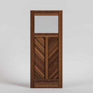 Walnut Wood Chevron Glass Solid Core Exterior Door Valley Pattern