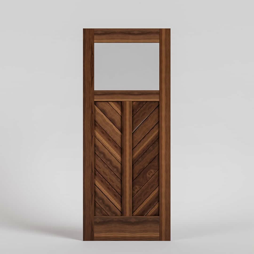 Walnut Wood Chevron Glass Solid Core Exterior Door Valley Pattern