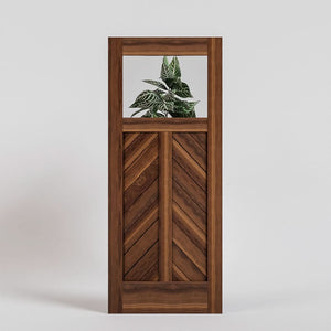Walnut Wood Chevron Glass Solid Core Exterior Door with clear glass