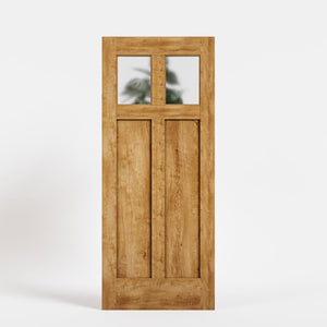 Traditional Knotty White Oak Cross Window Front Door with etched glass