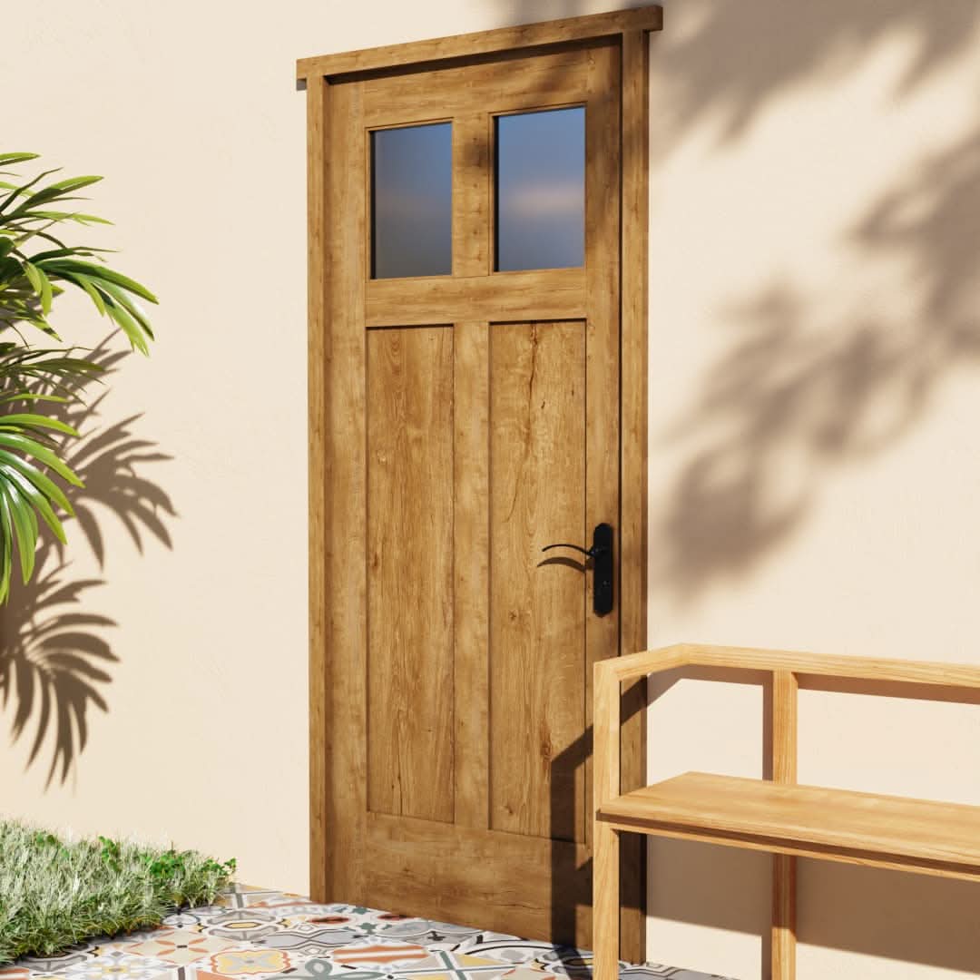Traditional Knotty White Oak Cross Window Front Door in a home entrance area