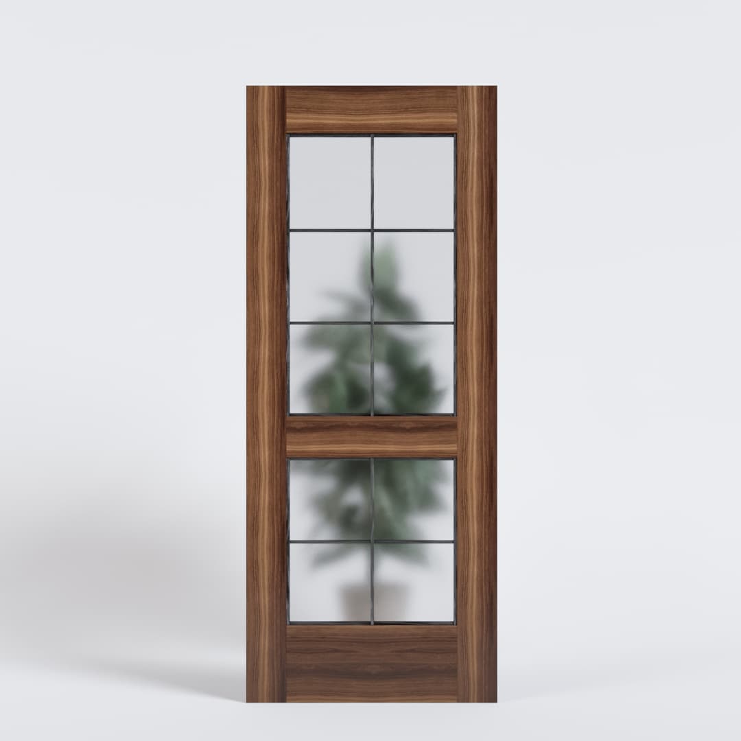 Walnut Wood Double French Glass Exterior Front Door with Etched Glass