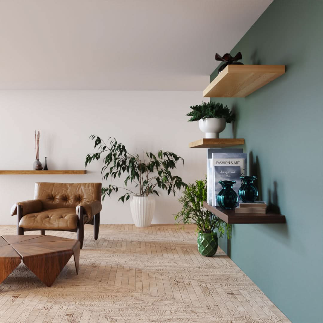 Floating Wood Shelf on modern interior