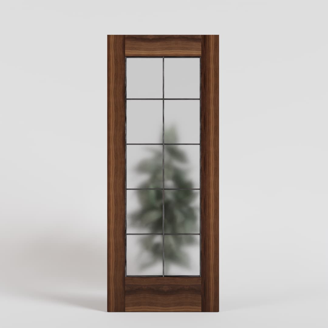 Walnut Wood Full French Glass Exterior Front Door with etched glass