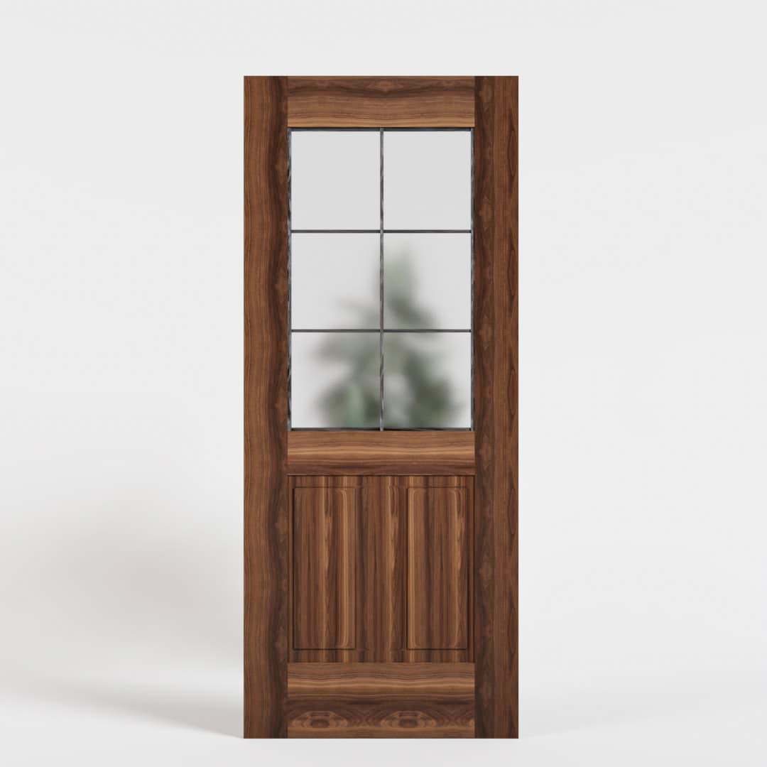 Walnut Wood Half French Glass Exterior Front Door