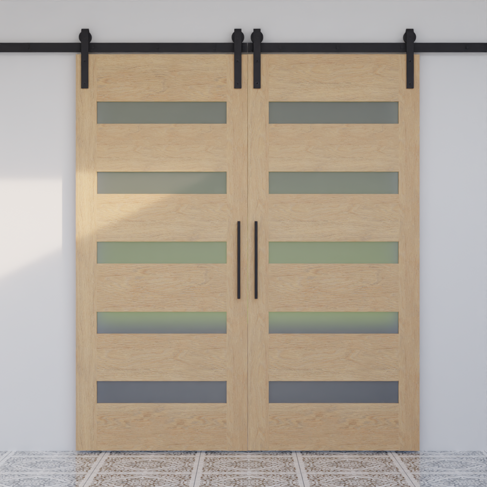 The Narrows Five Panel Sliding Barn Door B-parting setup by RealCraft