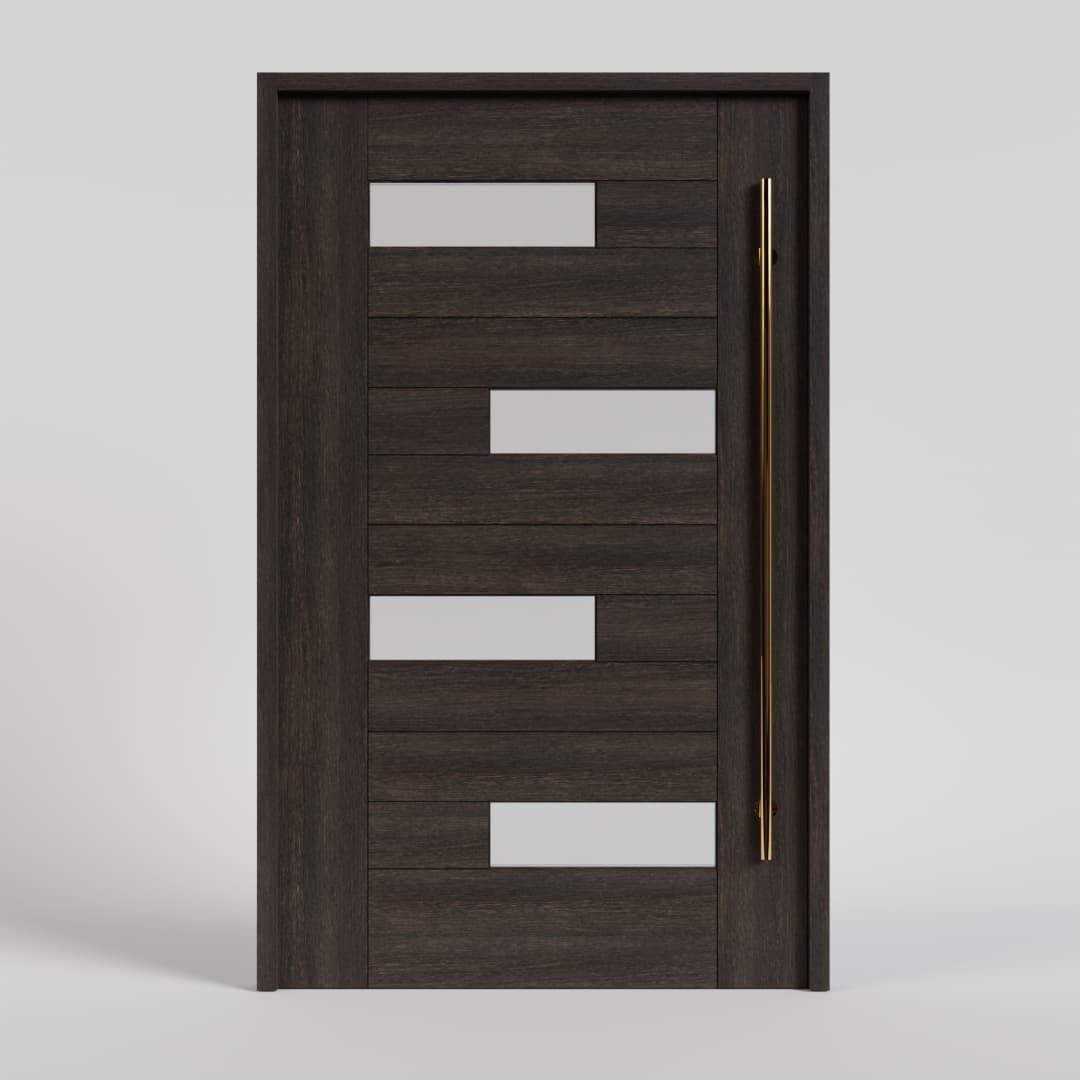 Offset Slat Solid Wood Modern Wood Pivot Door With Glass