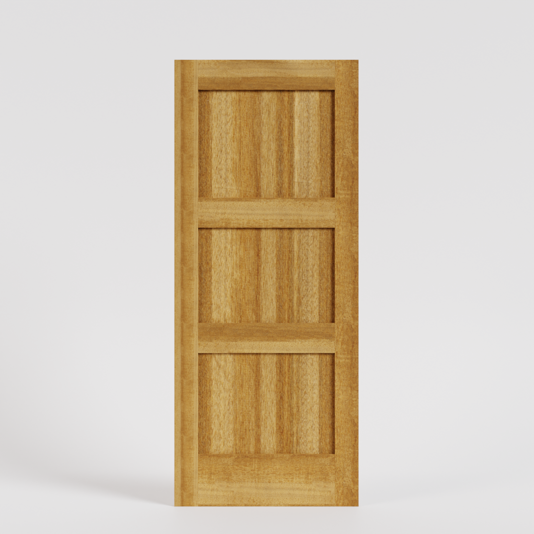 Afromosia Wood Shaker Three Panel Solid Core Exterior Door