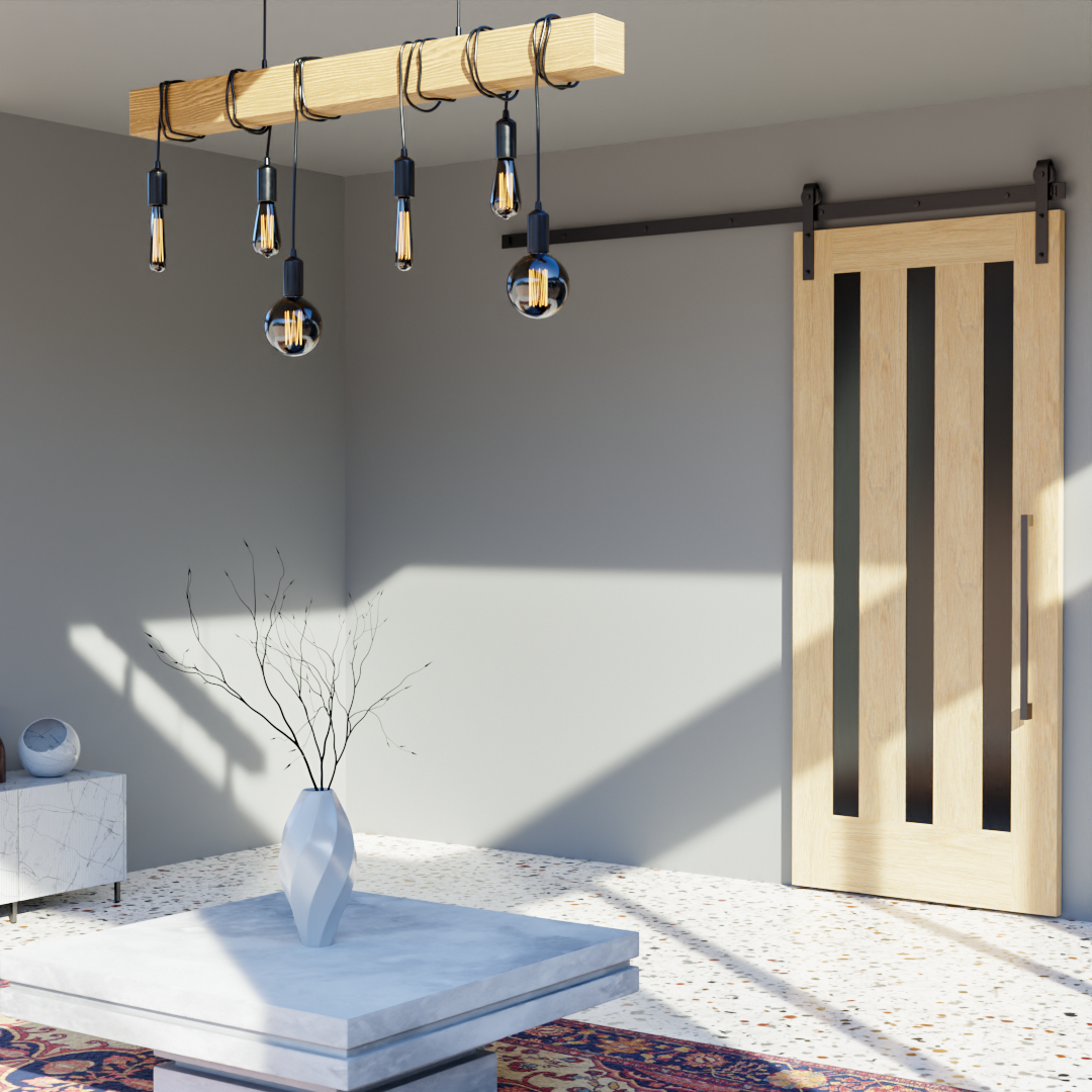 The Tacoma Sliding Barn Door With Vertical Glass Panels