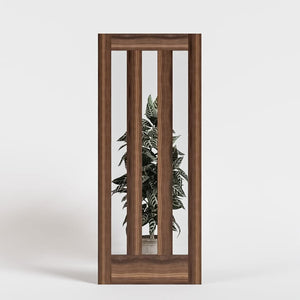 Walnut Wood Tacoma Solid Core Exterior Door With Vertical Glass Panels with clear glass