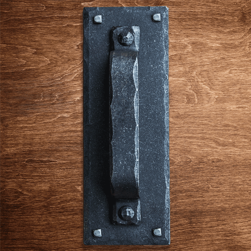 Hand Forged Rectangular Rustic Barn Door Pull Handle with Plate - Sliding Barn Door Hardware by RealCraft