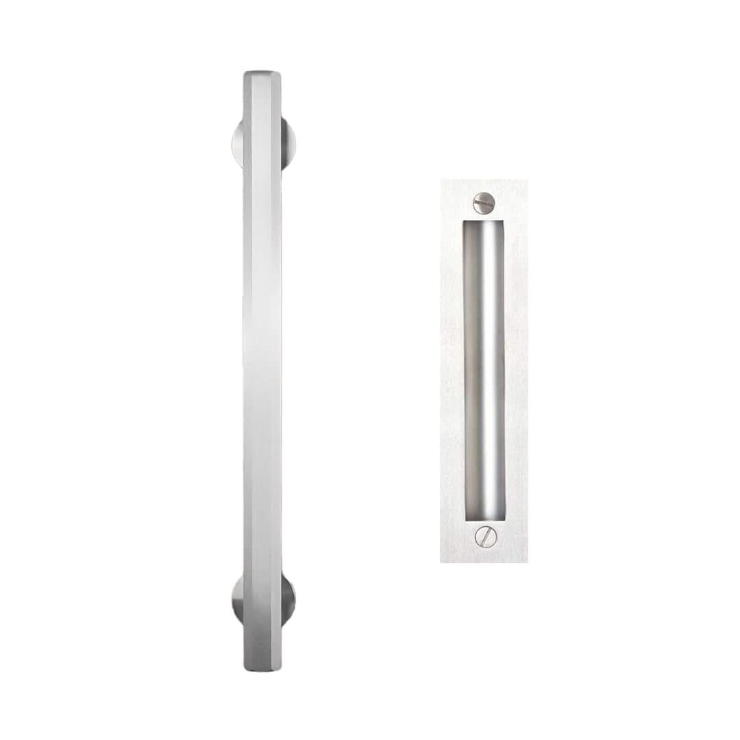 Hex Bar Sliding Barn Door Handle Set With Flush Pull