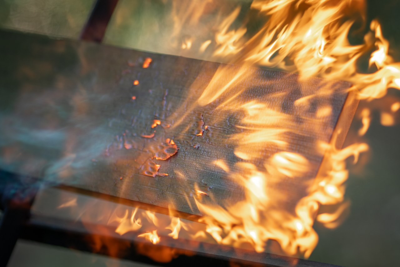 Cedar wood on flames