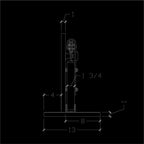 Technical drawing of a plumbing fixture with dimensions on a black background