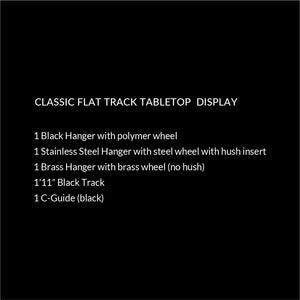 List of components for a classic flat track tabletop display on a black background