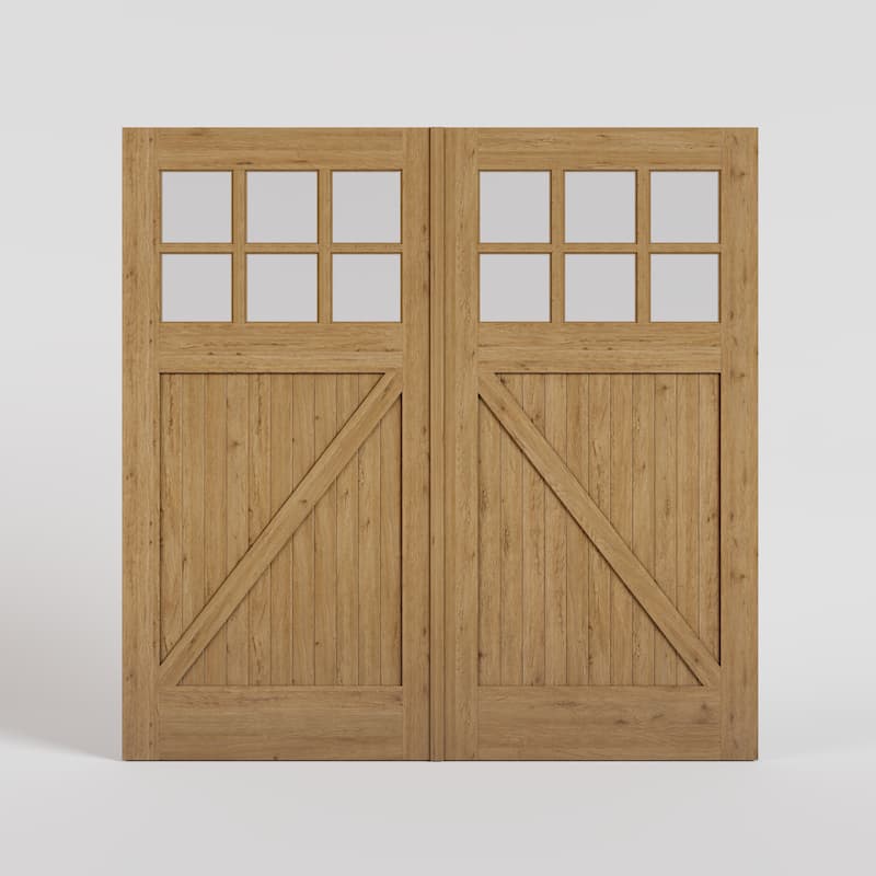White Oak Arlington Classic Z-Brace Carriage Style Garage Door with Glass in white oak