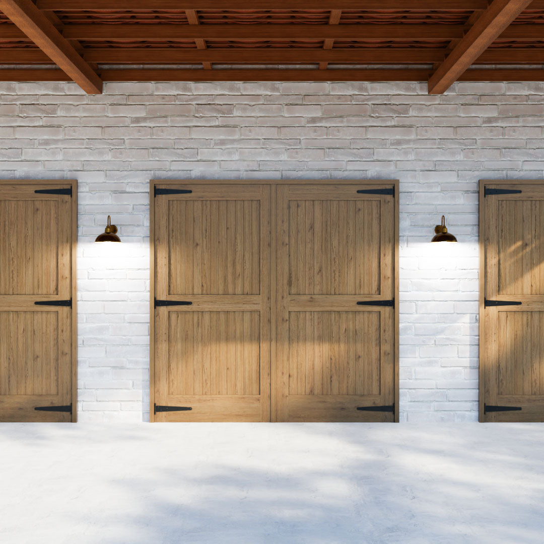 White Oak Marblemount Luxury Garage Doors in a white wall