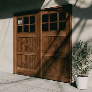 Lancaster British Brace Solid Wood Carriage on a concrete wall