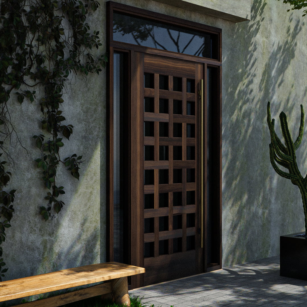 Cambria Basket Weave Wooden Front Door in a modern home